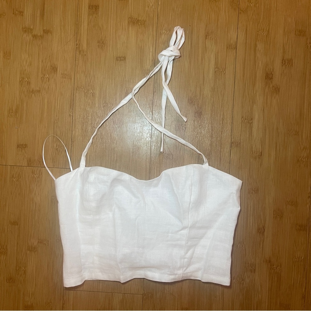 Reformation White Linen Halter Crop